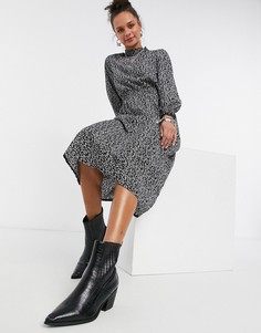 Платье миди с длинными рукавами и принтом в виде листьев New Look-Многоцветный