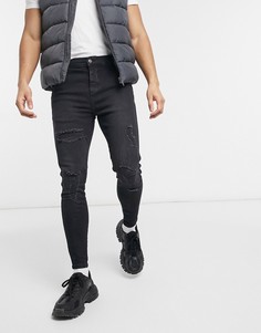 Черные зауженные джинсы со рваной отделкой SikSilk-Черный цвет