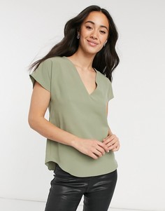 Топ цвета хаки с V-образным вырезом ASOS DESIGN-Зеленый цвет