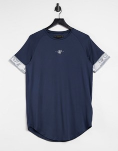 Темно-синяя футболка из технической ткани с широкой резинкой SikSilk-Темно-синий