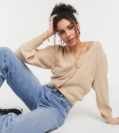 Бежевый кардиган с V-образным вырезом и объемными рукавами ASOS DESIGN Tall-Зеленый цвет
