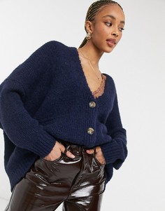 Темно-синий кардиган на пуговицах в стиле oversized Topshop