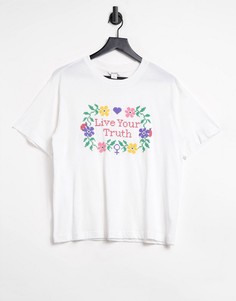 Белая футболка с надписью Monki-Белый
