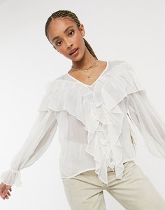 Блузка с оборками натурального цвета Vero Moda-Бежевый