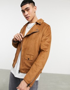 Светло-коричневая короткая куртка из искусственной замши Bershka-Светло-коричневый