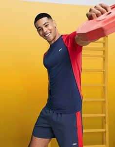 Обтягивающая спортивная футболка с контрастными рукавами реглан ASOS 4505-Голубой