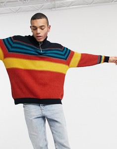 Вязаный джемпер в стиле колор блок на молнии ASOS DESIGN-Многоцветный