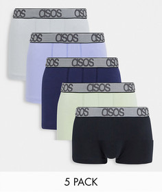 Набор из 5 боксеров-брифов с логотипом на поясе ASOS DESIGN-Многоцветный