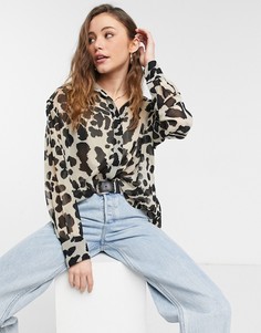 Топ в стиле oversized с леопардовым принтом Topshop-Коричневый цвет