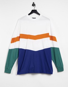 Свободный лонгслив в стиле колор блок из органического хлопка ASOS DESIGN-Белый