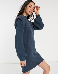 Синее платье мини с уплотненными плечами ASOS DESIGN-Голубой