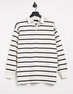 Светло-бежевая футболка-поло в стиле oversized в черную полоску ASOS DESIGN-Кремовый