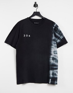 Черная футболка свободного кроя с принтом тай-дай 304 Clothing-Черный цвет