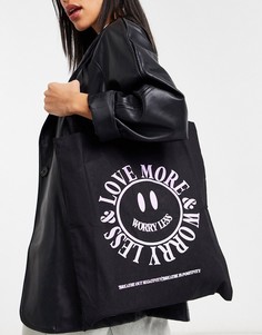 Хлопковая сумка-шоппер с принтом «Love More» ASOS DESIGN-Черный цвет