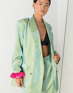 Свободный пиджак из переливающейся ткани от комплекта Daisy Street-Зеленый
