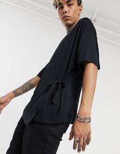 Черная футболка из вискозы с запахом ASOS DESIGN-Черный цвет