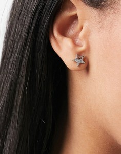 Серебристые серьги-гвоздики в виде звездочек со стразами Pieces-Серебристый