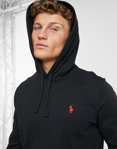 Черный лонгслив с капюшоном и логотипом Polo Ralph Lauren