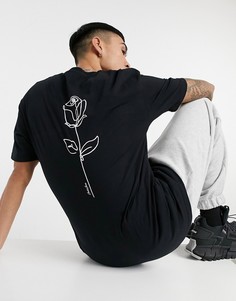 Черная футболка в стиле oversized с принтом розы на спине Jack & Jones Originals-Черный цвет