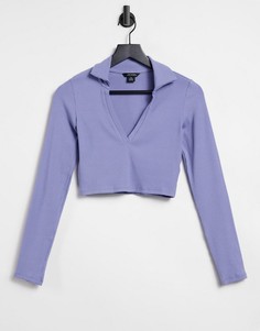 Укороченная трикотажная рубашка голубого цвета Monki Freddie-Голубой