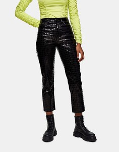 Черные джинсы прямого кроя с принтом крокодиловой кожи Topshop Editor-Черный