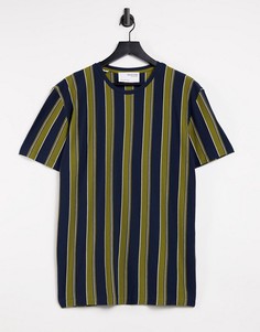 Свободная футболка в вертикальную полоску темно-синего и зеленого цветов Selected Homme-Темно-синий