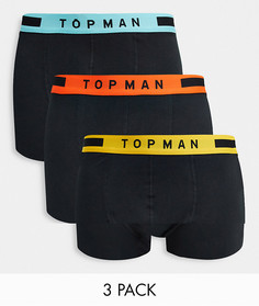 Набор из трех черных боксеров-брифов с контрастным поясом Topman-Черный цвет
