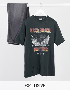 Темно-серая футболка с эффектом поношенности и надписью Reclaimed Vintage inspired-Серый