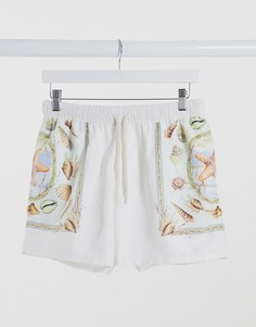 Шорты для плавания из шелковистой ткани с принтом в рамке ASOS DESIGN-Многоцветный