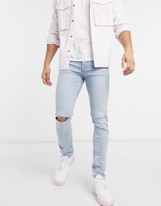 Голубые выбеленные джинсы скинни со рваными коленями Topman-Голубой