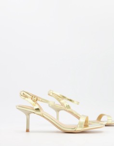 Золотистые босоножки на каблуке с ремешком вокруг щиколотки Glamorous-Золотистый