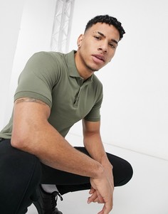 Облегающее поло из органического хлопка выбеленного цвета хаки ASOS DESIGN-Зеленый цвет