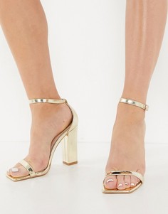 Глянцевые золотистые босоножки на блочном каблуке Glamorous-Золотистый
