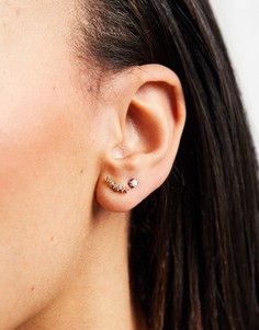 Золотистые серьги-клаймберы со стразами PIECES-Золотистый