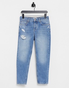 Классические джинсы из плотного денима светло-голубого винтажного выбеленного цвета с рваной отделкой ASOS DESIGN-Голубой