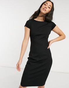 Черное платье-футляр с присборенными короткими рукавами Closet London-Черный цвет