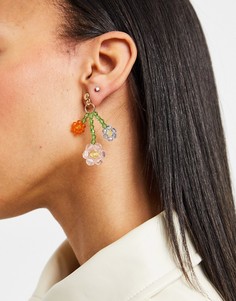 Многоцветные серьги-подвески с цветами из бусин Monki Eve-Многоцветный