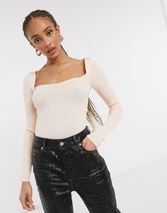 Светло-розовый джемпер в мелкий рубчик с корсетной отделкой Topshop-Розовый цвет