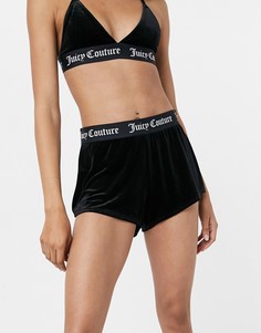 Черные бархатные шорты с логотипом на эластичном поясе от комплекта Juicy Couture-Черный цвет
