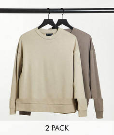 Комплект из 2 oversized-свитшотов из органического хлопка (бежевый/коричневый) ASOS DESIGN-Многоцветный
