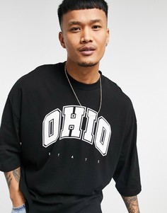 Черная oversized-футболка с принтом с названием города в университетском стиле ASOS DESIGN-Черный цвет