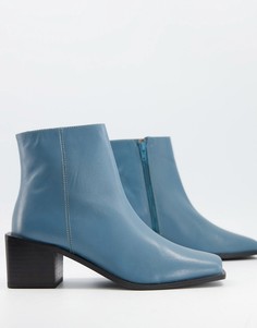 Кожаные ботинки на каблуке с квадратным носком пыльно-голубого цвета ASOS DESIGN Refresh-Голубой