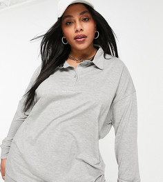 Серая меланжевая футболка-поло в стиле oversized с надписью спереди Public Desire Curve-Серый