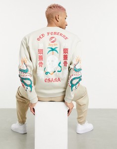 Oversized-свитшот с принтом в виде черепа ASOS DESIGN-Бежевый