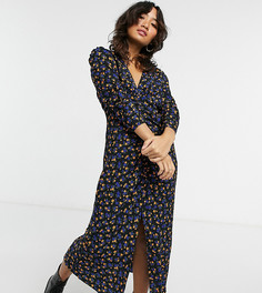 Черное платье миди с глубоким вырезом и принтом Topshop Petite-Черный цвет