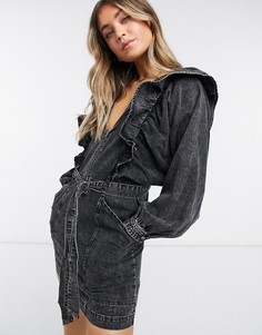 Черное джинсовое платье мини с оборками Free People Imogene-Черный цвет