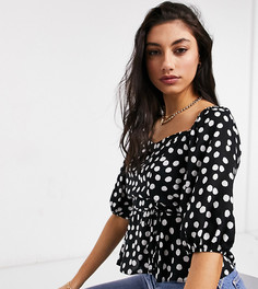 Топ в горошек с квадратным вырезом New Look Tall-Черный цвет
