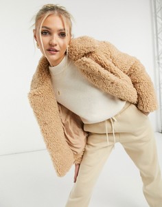 Бежевая укороченная куртка из искусственного меха Topshop-Светло-коричневый