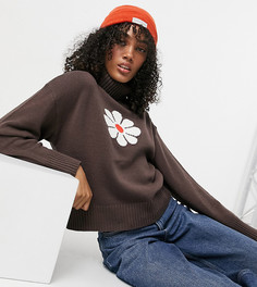 Коричневый oversized-джемпер с высоким воротником и жаккардовым цветочным рисунком COLLUSION-Коричневый цвет