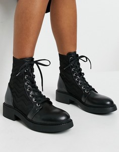 Черные ботинки с отстрочкой в виде зигзага в байкерском стиле Bershka-Черный цвет